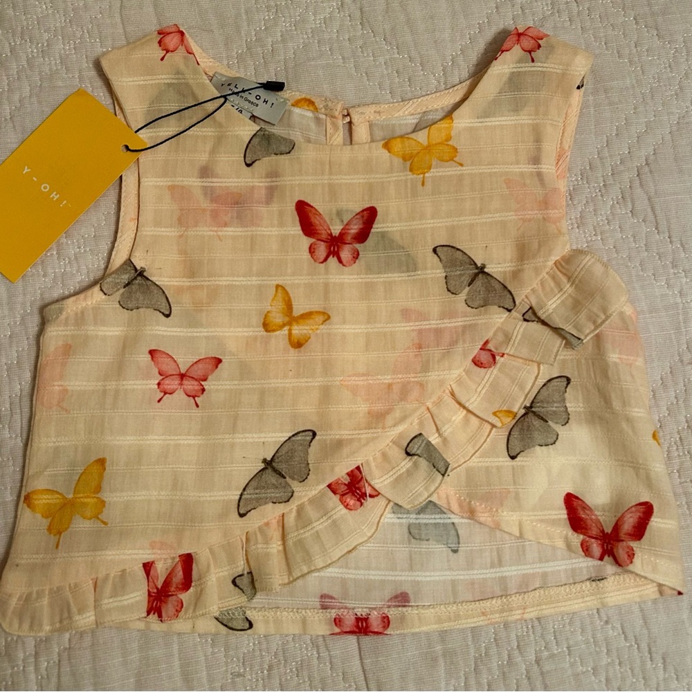 100% Linen Butterfly Print Sleeveless crop Top 3T